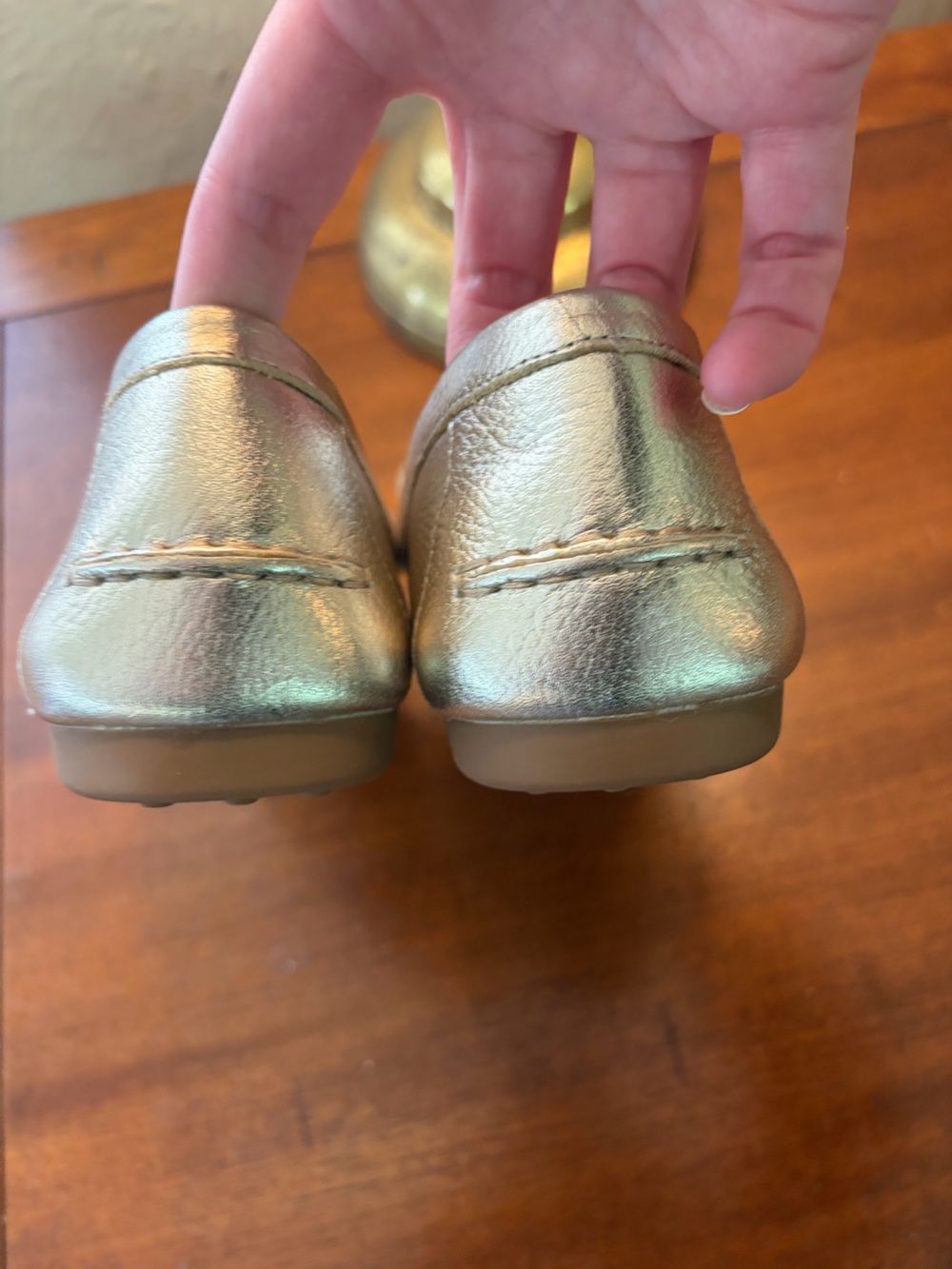 kate spade Metallic Gold Leather Driving Loafers with Pink Lining - Picture 4 of 6